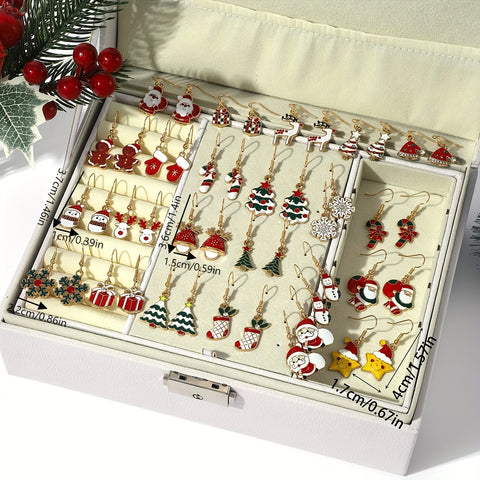 Image of 23 Pairs Cute Christmas Earrings Set, Cartoon Santa, Reindeer, Snowflake, Christmas Tree, Snowman Pendant Earrings, Women's Festive Party Jewelry, Perfect Gift for Christmas and New Year, Zinc Alloy, Iron Earwires, All-Season-FrenzyAfricanFashion.com