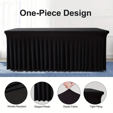 Image of 1pc, Tablecloth, Rectangle Table Skirts, Polyester Fitted Table Covers, Solid Color Table Cloth For Party, Banquet, Wrinkle Resistant Spandex Table Cover, Party Supplies-FrenzyAfricanFashion.com