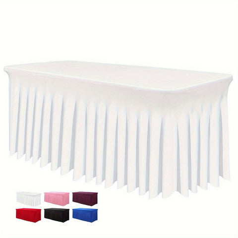 Image of 1pc, Tablecloth, Rectangle Table Skirts, Polyester Fitted Table Covers, Solid Color Table Cloth For Party, Banquet, Wrinkle Resistant Spandex Table Cover, Party Supplies-FrenzyAfricanFashion.com