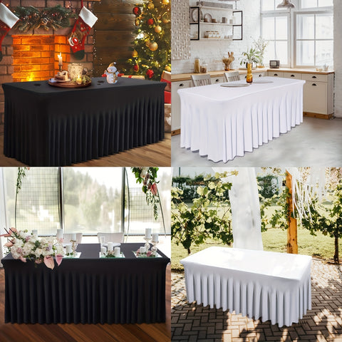 Image of 1pc, Tablecloth, Rectangle Table Skirts, Polyester Fitted Table Covers, Solid Color Table Cloth For Party, Banquet, Wrinkle Resistant Spandex Table Cover, Party Supplies-FrenzyAfricanFashion.com