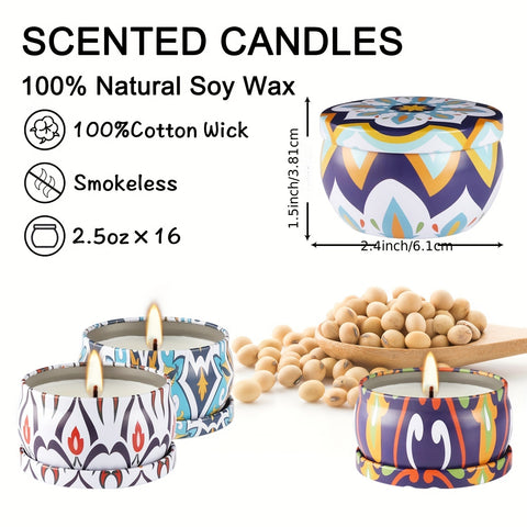 Image of 16 Pack Victoria style Scented Candle Gift Set Women's Scented Candle Home Natural Decorative Soy Wax Candle Tin Can Portable Travel Candle Yoga Mother's Day Valentine's Day Birthday Gift suit for father's day.-FrenzyAfricanFashion.com