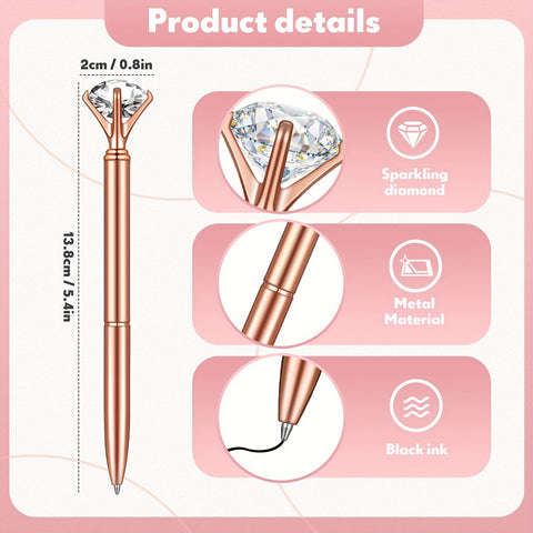 Image of 100 Pcs Diamond Pens Crystal Diamond Ballpoint Pen Fancy Cute Pens For Women Bling Metal Ballpoint Pen With Black Ink Office School Supplies, Wedding Bridal Shower Gift (Rose Gold)-FrenzyAfricanFashion.com