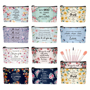 10 Pcs Christian Makeup Bag Bible Pencil Pouch Cover Floral Cosmetic Bags Set Inspirational Religious Gifts Study Supplies For Women, Adults-FrenzyAfricanFashion.com