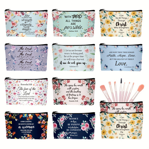 Image of 10 Pcs Christian Makeup Bag Bible Pencil Pouch Cover Floral Cosmetic Bags Set Inspirational Religious Gifts Study Supplies For Women, Adults-FrenzyAfricanFashion.com