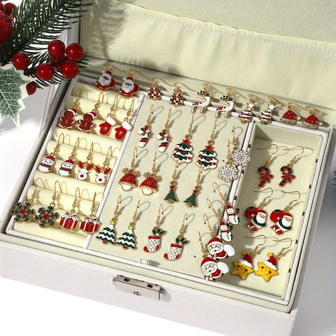 Image of 23 Pairs Cute Christmas Earrings Set, Cartoon Santa, Reindeer, Snowflake, Christmas Tree, Snowman Pendant Earrings, Women's Festive Party Jewelry, Perfect Gift for Christmas and New Year, Zinc Alloy, Iron Earwires, All-Season-FrenzyAfricanFashion.com