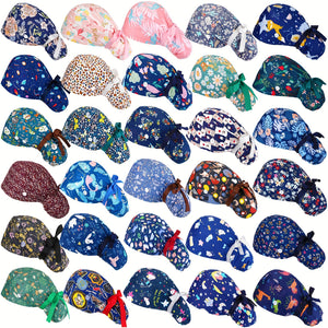 30 Pcs Scrub Caps Bulk Working Cap with Buttons and Ribbon Tie Adjustable Nurse Cap Scrub Hats for Women Colorful-FrenzyAfricanFashion.com