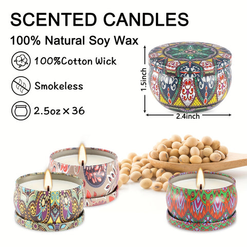 Image of 36 Pack Aromatherapy Scented Candle Gift Set Women's Scented Candle Home Natural Decorative Soy Wax Candle Tin Can Portable Travel Candle Yoga Mother's Day Valentine's Day Birthday Gift suit for father's day.-FrenzyAfricanFashion.com