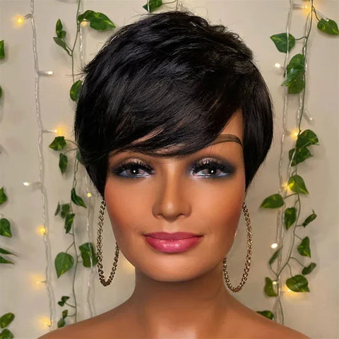 Image of Short Pixie Cut Wig Human Hair Black Women-FrenzyAfricanFashion.com