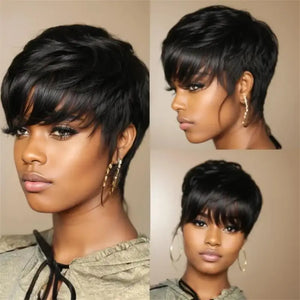 Short Pixie Cut Wig Human Hair Black Women-FrenzyAfricanFashion.com