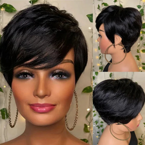 Image of Short Pixie Cut Wig Human Hair Black Women-FrenzyAfricanFashion.com