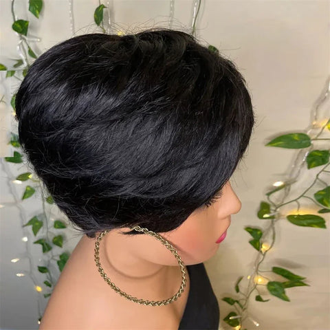 Image of Short Pixie Cut Wig Human Hair Black Women-FrenzyAfricanFashion.com