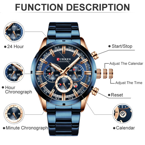 Image of CURREN Men Watch Top Brand Luxury Sports Quartz Mens Watches Full Steel Waterproof Chronograph Wristwatch Men Relogio Masculino-FrenzyAfricanFashion.com