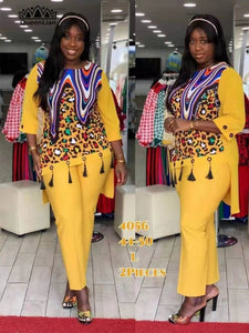 Dashiki African 5 Colors New Fashion Suit (Dress and Trousers) For Lady(LSTZ02#)-FrenzyAfricanFashion.com