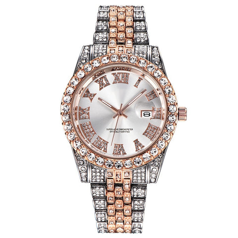 Image of Hip Hop Full Iced Out Mens Watches Luxury Date Quartz Wrist Watches With Micropaved Cubic Zircon Watch For Women Men Jewelry-FrenzyAfricanFashion.com