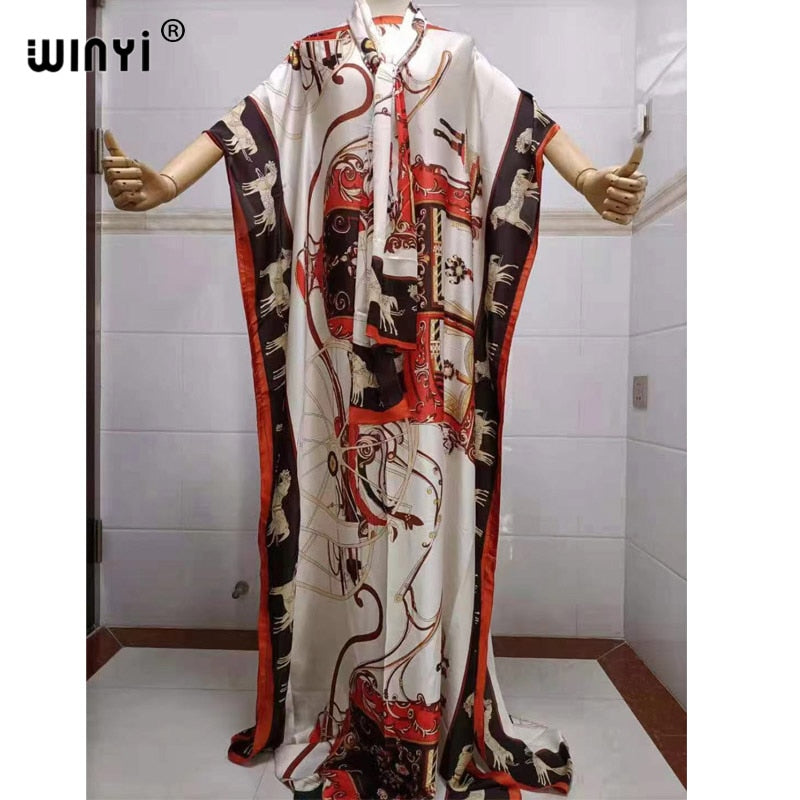 Fancy Abaya Dress Women Print Bohemia Hijab Loose Muslim dress-FrenzyAfricanFashion.com