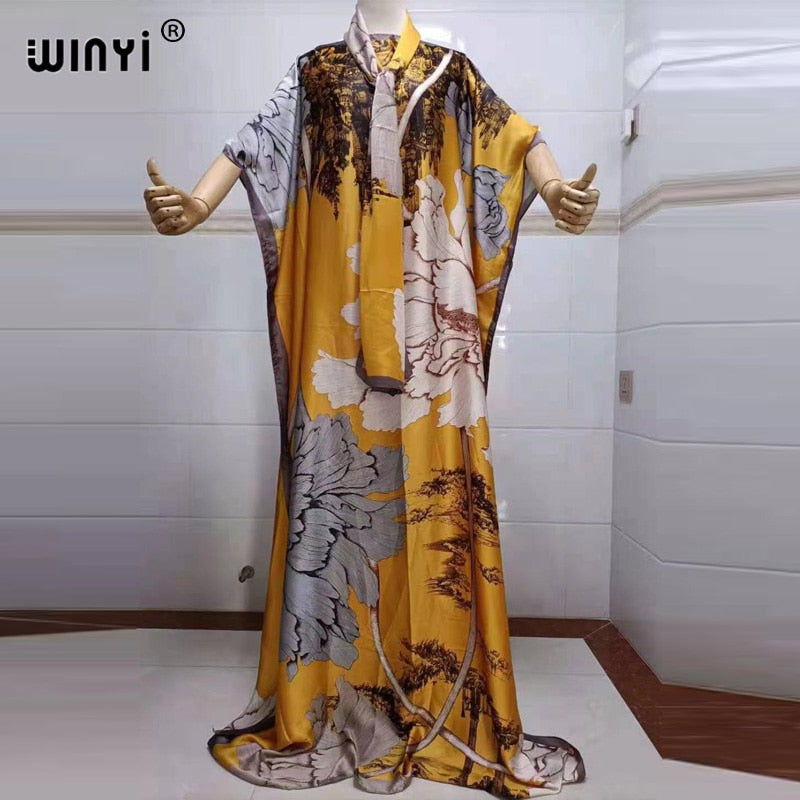 Fancy Abaya Dress Women Print Bohemia Hijab Loose Muslim dress-FrenzyAfricanFashion.com