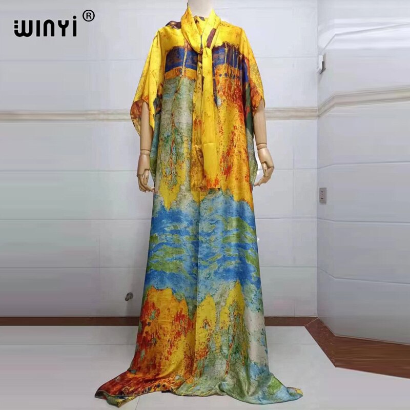 Fancy Abaya Dress Women Print Bohemia Hijab Loose Muslim dress-FrenzyAfricanFashion.com