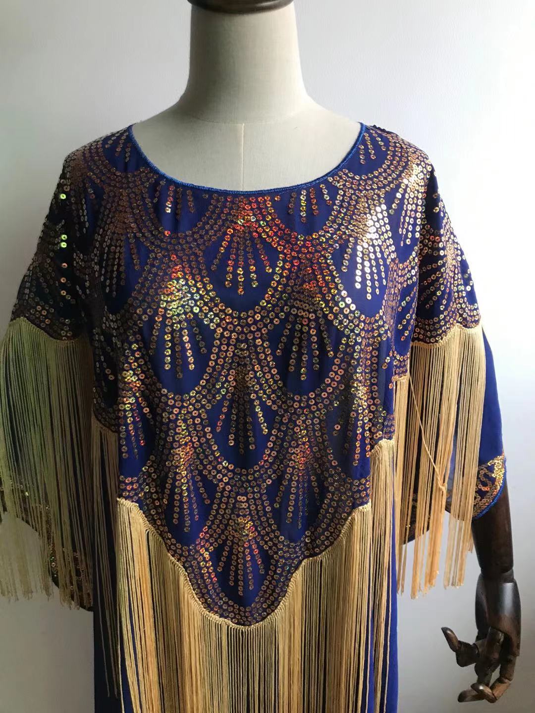 Women Clothing Dashiki Tassel Sequins Loose Dress Free Size-FrenzyAfricanFashion.com