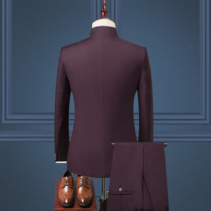 Nostalgic Suit Man Wedding Solid Color Gold Button Blazers Slim Fit Tuxedo Suit-FrenzyAfricanFashion.com