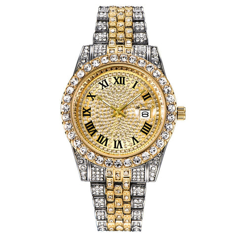 Image of Hip Hop Full Iced Out Mens Watches Luxury Date Quartz Wrist Watches With Micropaved Cubic Zircon Watch For Women Men Jewelry-FrenzyAfricanFashion.com