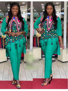 Dashiki African 5 Colors New Fashion Suit (Dress and Trousers) For Lady(LSTZ02#)-FrenzyAfricanFashion.com