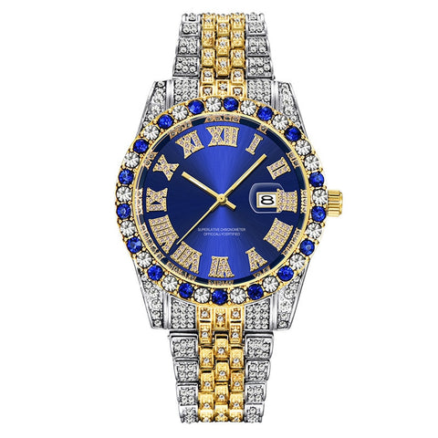 Image of Hip Hop Full Iced Out Mens Watches Luxury Date Quartz Wrist Watches With Micropaved Cubic Zircon Watch For Women Men Jewelry-FrenzyAfricanFashion.com