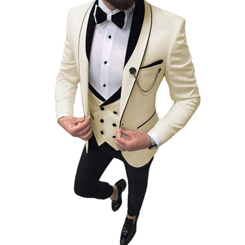 Image of New 2021 Wedding Dress Three Piece Set Slim Fit Jacket+Trousers Double Breasted Vest Luxurious Tuxedo High Quality Blazers-FrenzyAfricanFashion.com