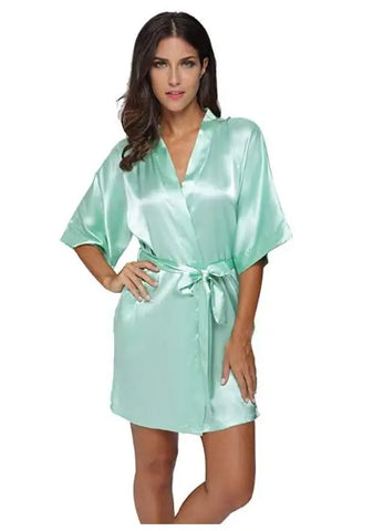 Image of Silk Satin Wedding Bride Bridesmaid Robe Floral Bathrobe Short Kimono Robe Night Robe Bath Robe Fashion Dressing Gown For Women-FrenzyAfricanFashion.com