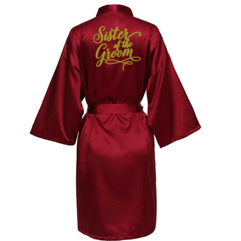 Image of Burgundy Satin Kimono Robes women short pajamas dressing gown wine red Bridesmaid Gift team bride Bridal Party Robes-FrenzyAfricanFashion.com