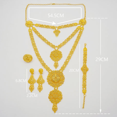 Image of Dubai Jewelry Sets Gold Color Necklace &amp; Earring Set For Women African France Wedding Party Jewelery Ethiopia Bridal Gifts-FrenzyAfricanFashion.com