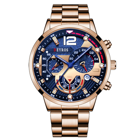 Image of Luxury Mens Watches Fashion Stainless Steel Quartz Wrist Watch Calendar Date Luminous Clock Men Business Casual Leather Watch-FrenzyAfricanFashion.com