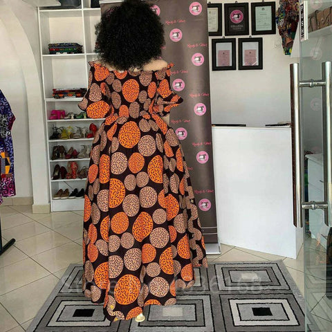 Image of African National Print Party Dress Women Casual Sexy Slash-neck Lady Maxi Dress New Vintage Long-sleeved Loose Elegant Dresses-FrenzyAfricanFashion.com