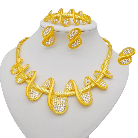 Image of Dubai Jewelry Sets Gold Color Necklace &amp; Earring Set For Women African France Wedding Party Jewelery Ethiopia Bridal Gifts-FrenzyAfricanFashion.com