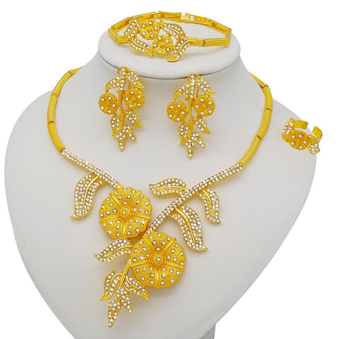 Image of Dubai Jewelry Sets Gold Color Necklace &amp; Earring Set For Women African France Wedding Party Jewelery Ethiopia Bridal Gifts-FrenzyAfricanFashion.com