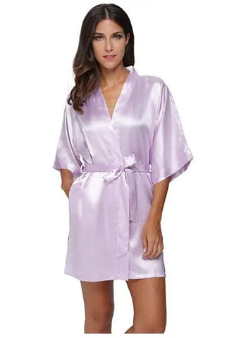 Image of Silk Satin Wedding Bride Bridesmaid Robe Floral Bathrobe Short Kimono Robe Night Robe Bath Robe Fashion Dressing Gown For Women-FrenzyAfricanFashion.com