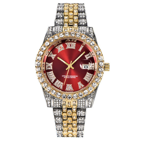 Image of Hip Hop Full Iced Out Mens Watches Luxury Date Quartz Wrist Watches With Micropaved Cubic Zircon Watch For Women Men Jewelry-FrenzyAfricanFashion.com