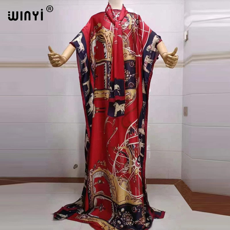 Fancy Abaya Dress Women Print Bohemia Hijab Loose Muslim dress-FrenzyAfricanFashion.com