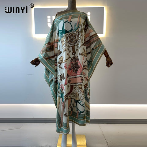 Image of Printed Silk Kaftan Maxi dresses Loose Summer Beach Bohemian Sundress-FrenzyAfricanFashion.com