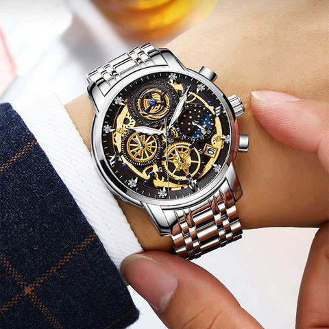 Image of RELOGIOSLAND High Quality Mens Business Quartz Watch With Luminous Pointer Fashion Steel Wirstband Watch-FrenzyAfricanFashion.com