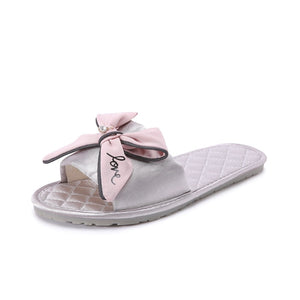 Women Indoor Silk Slippers Butterfly-knot Bowtie Light Comfy Flats Open Toe Home Slides House Causal Fashion Cute Shoes Ladies-FrenzyAfricanFashion.com