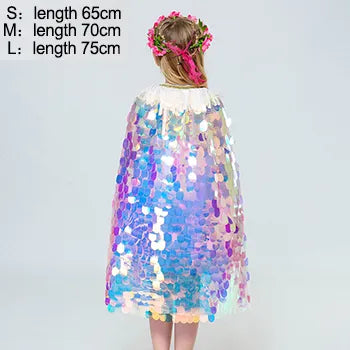 Image of Fashion Glitter Multicolor Sequins Shawl Shiny Girls Cloak-FrenzyAfricanFashion.com