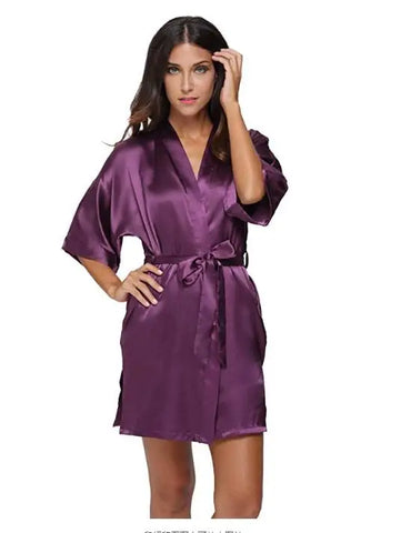 Image of Silk Satin Wedding Bride Bridesmaid Robe Floral Bathrobe Short Kimono Robe Night Robe Bath Robe Fashion Dressing Gown For Women-FrenzyAfricanFashion.com