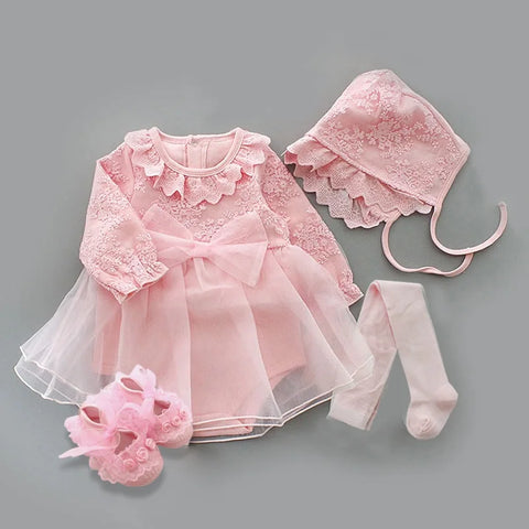 Image of Newborn Baby Girl Dresses Clothes For 0-3 Month Set Party Birthday Dress Outfits 0-1 Years Shoes Tights & Long Socks Christening-FrenzyAfricanFashion.com