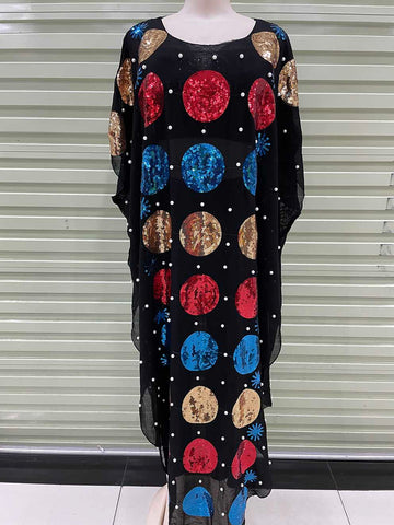 Image of New Style African Women's Clothing Dashiki Abaya Fashion Sequins Loose Dress Free Size One Piece-FrenzyAfricanFashion.com