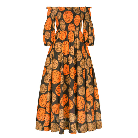 Image of African National Print Party Dress Women Casual Sexy Slash-neck Lady Maxi Dress New Vintage Long-sleeved Loose Elegant Dresses-FrenzyAfricanFashion.com