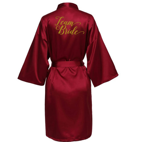 Image of Burgundy Satin Kimono Robes women short pajamas dressing gown wine red Bridesmaid Gift team bride Bridal Party Robes-FrenzyAfricanFashion.com