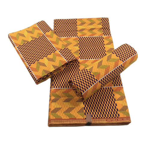 Image of Original real wax 100% cotton High quality kente wax african fabric wax kente print fabric 2022 latest 6yards of kente fabric-FrenzyAfricanFashion.com