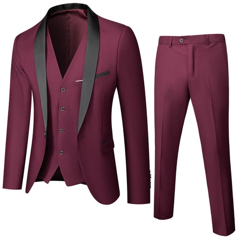 Image of Wedding Eveing Dress 3 Pieces Jacket+Pants+Vest Men Suit Set Slim Fit Tuxedo Male Blazer Customized British Style Bride Clothing-FrenzyAfricanFashion.com