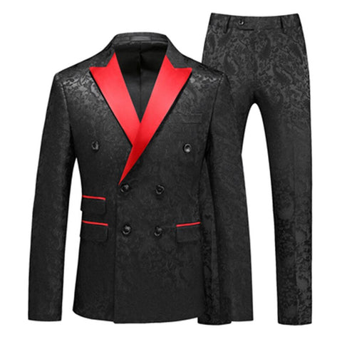 Image of Fashion Luxury Wedding Banquet Groom Dress 2 Piece Suit British Style Classic Men Prom Party Jacquard Blazer and Pants-FrenzyAfricanFashion.com