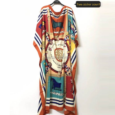 Image of Printed Silk Kaftan Maxi dresses Loose Summer Beach Bohemian Sundress-FrenzyAfricanFashion.com